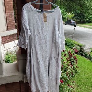 Casual Gray Dolman Sleeve Dress with Crew Neck